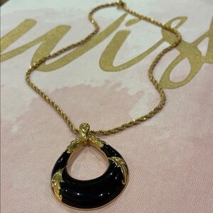 Crown Trifari Elegant Chic Black and Gold Necklace Pendant